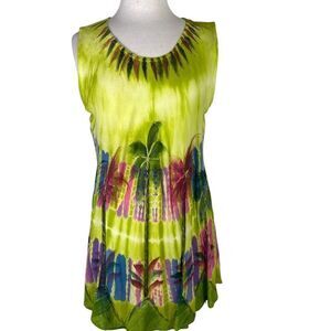 Sleevesless Summer Dress L  ,cover up, Sundress Green Semi Sheer Casual